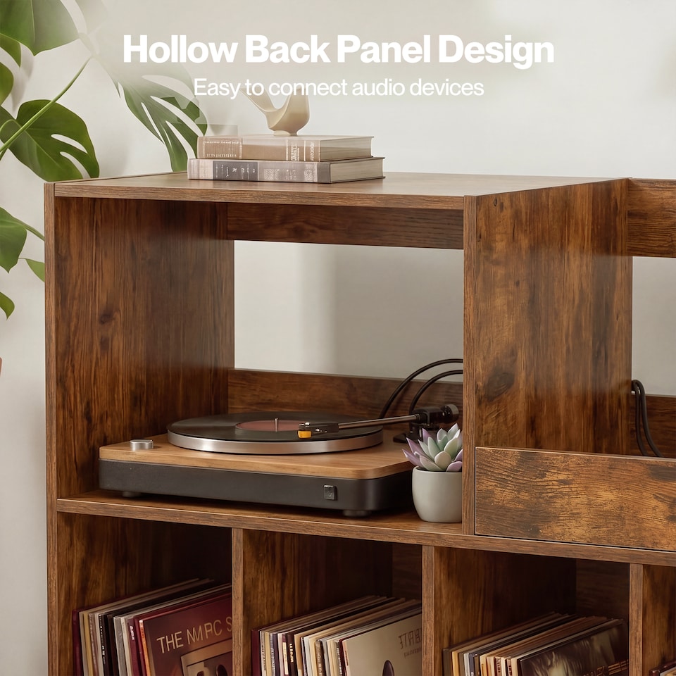 image 1 of Levede Record Player Stand 300+ Album Storage Turntable Cabinet Rubber Wood