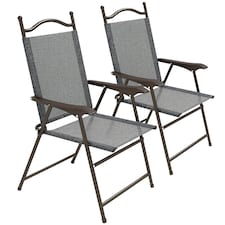 Outsunny Folding Chairs Set, Breathable Mesh Fabric Seat, Grey