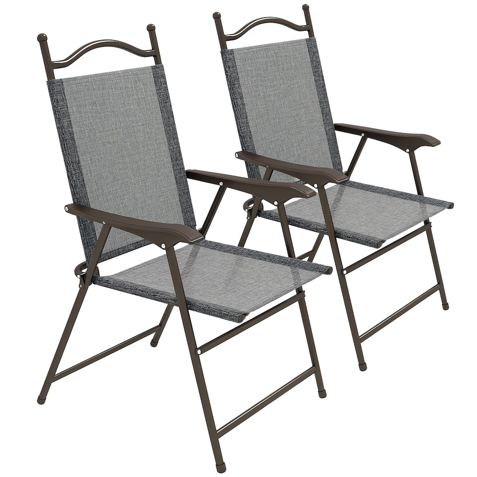 image 1 of Outsunny Folding Chairs Set, Breathable Mesh Fabric Seat, Grey