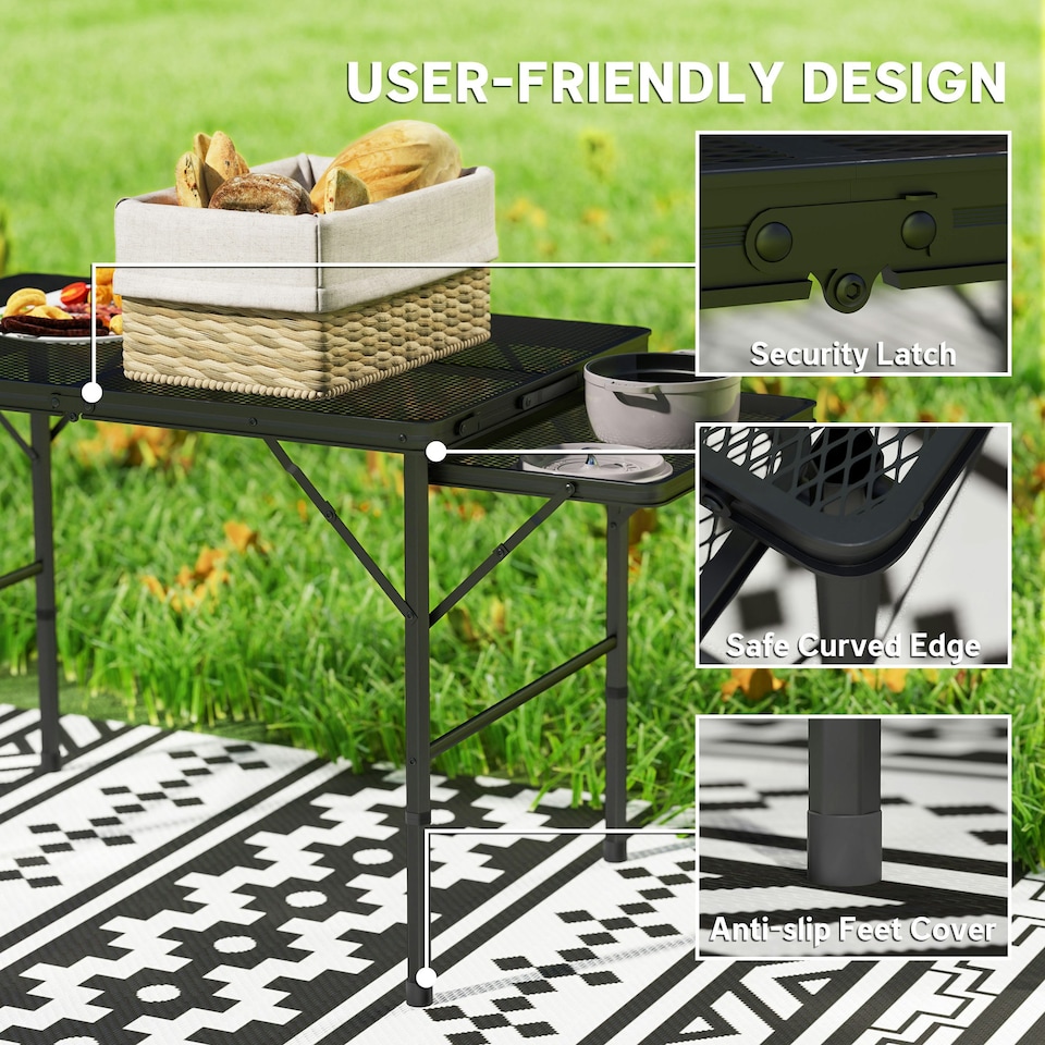 image 1 of Outsunny 4.5ft Portable Folding Table, Height Adjustable Metal Picnic Table 