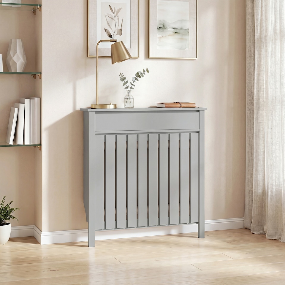 image 1 of HOMCOM Radiator Cover with Drawer and Vertical Slats Grey