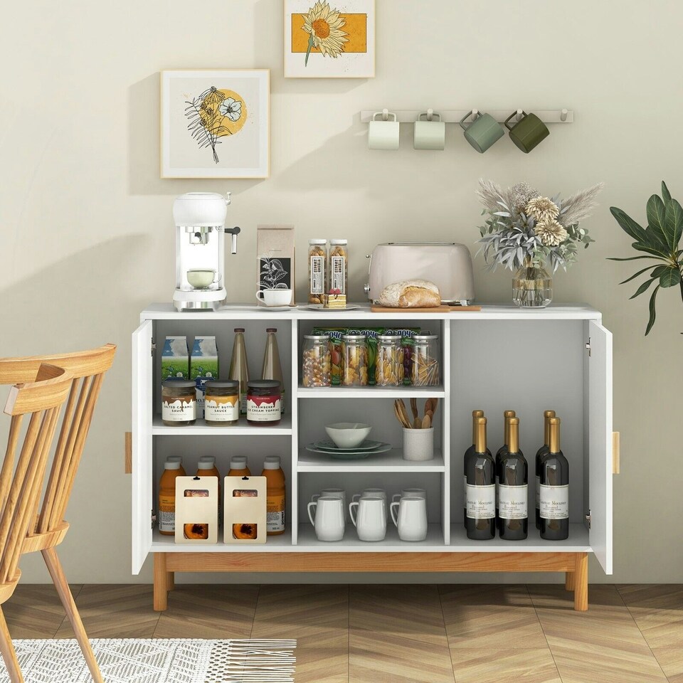 image 1 of COSTWAY 120CM Sideboard Buffet Cabinet w/3 Open Shelves White