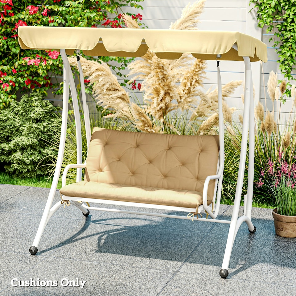 image 1 of Outsunny 2 Seater Garden Bench Cushion Outdoor Seat Pad with Ties Khaki 