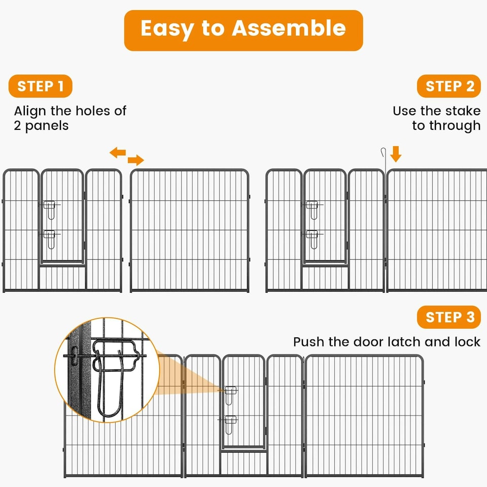 image 1 of COSTWAY 8 Panel 80cm Height Pen Fence w/ Lock Black Black