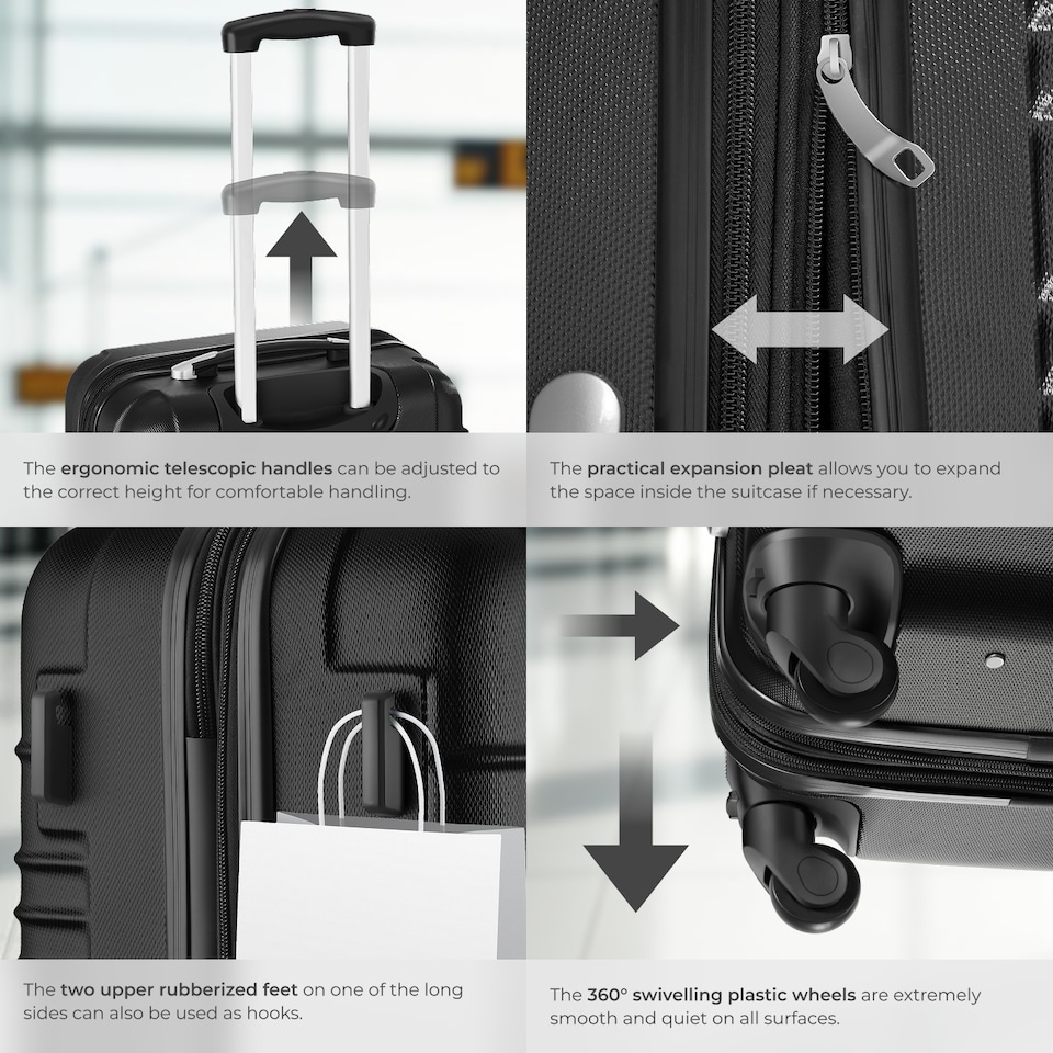 image 1 of Suitcase Set of 4 ABS Hard Shell Luggage Travel Trolley 4 Wheel Lightweight Telescopic Handle | Black | black | 1
