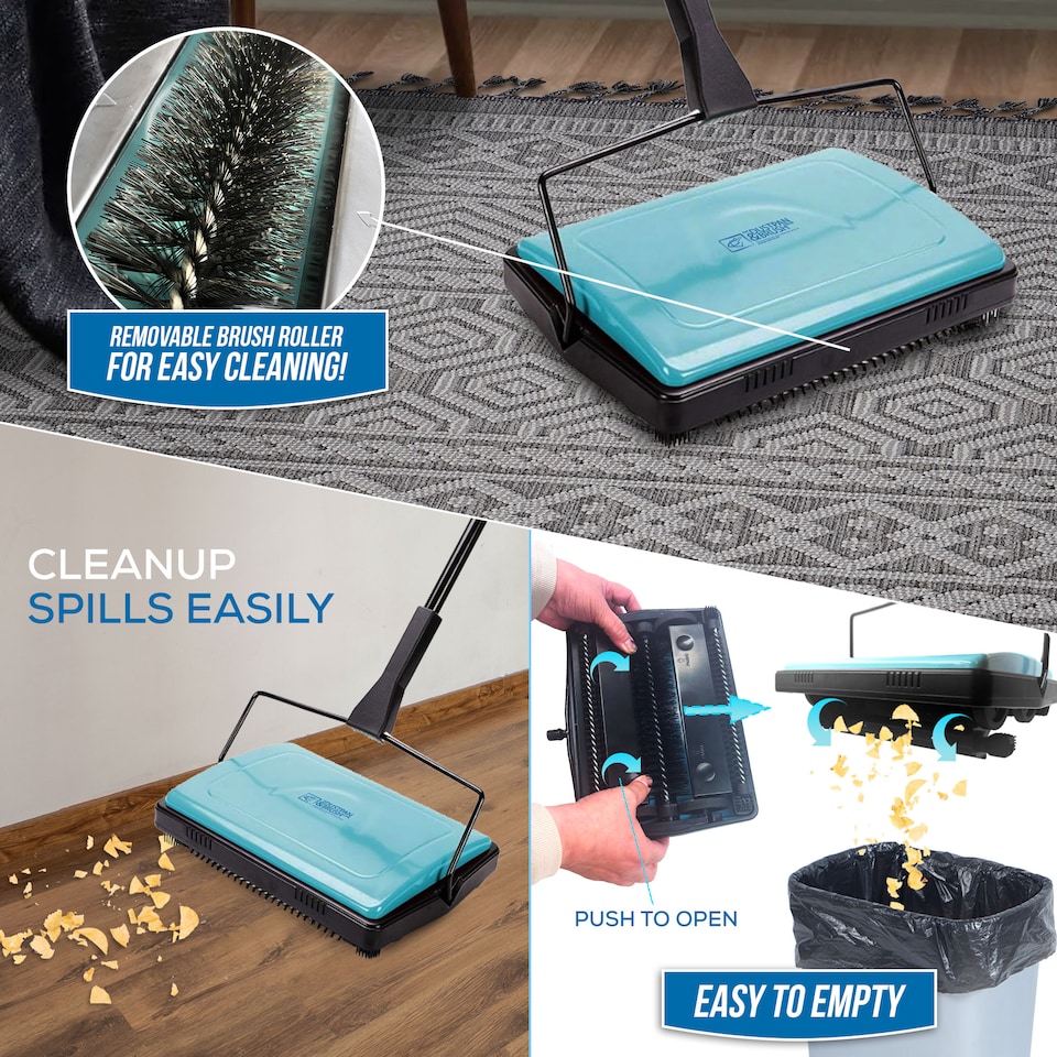 image 1 of Manual Carpet Sweeper with Detachable Cleaning Comb Cordless Carpet & Rug Cleaner for Efficient Floor Cleaning