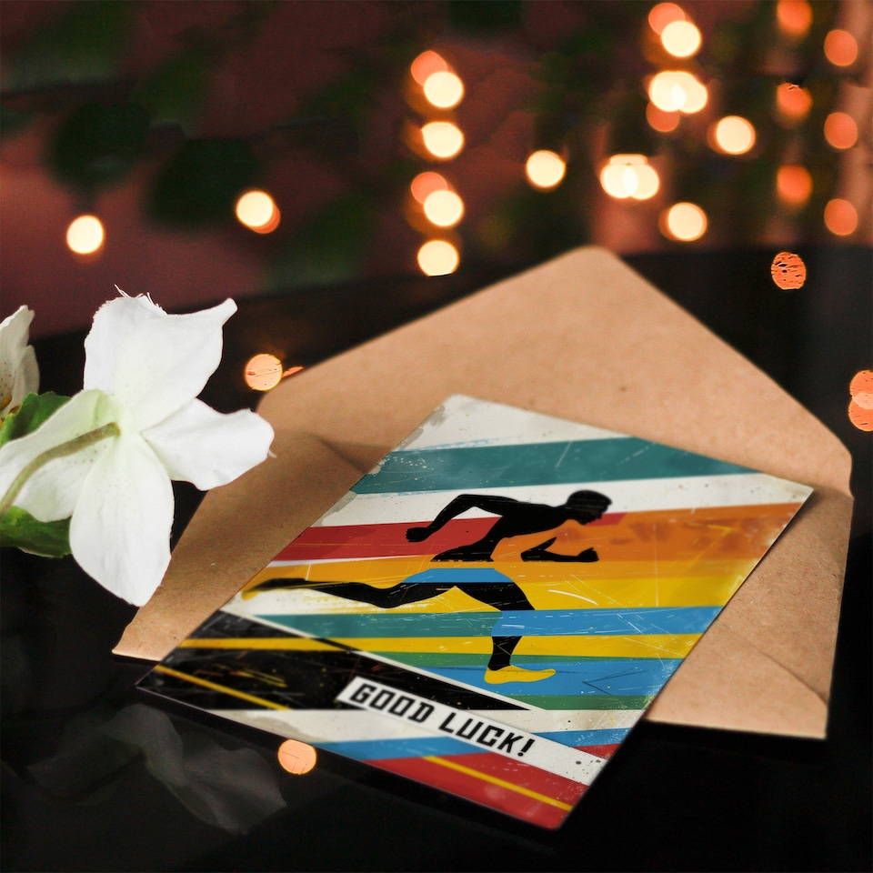 image 1 of Colourful Abstract Geometric Sport Runner Athlete Good Luck Card