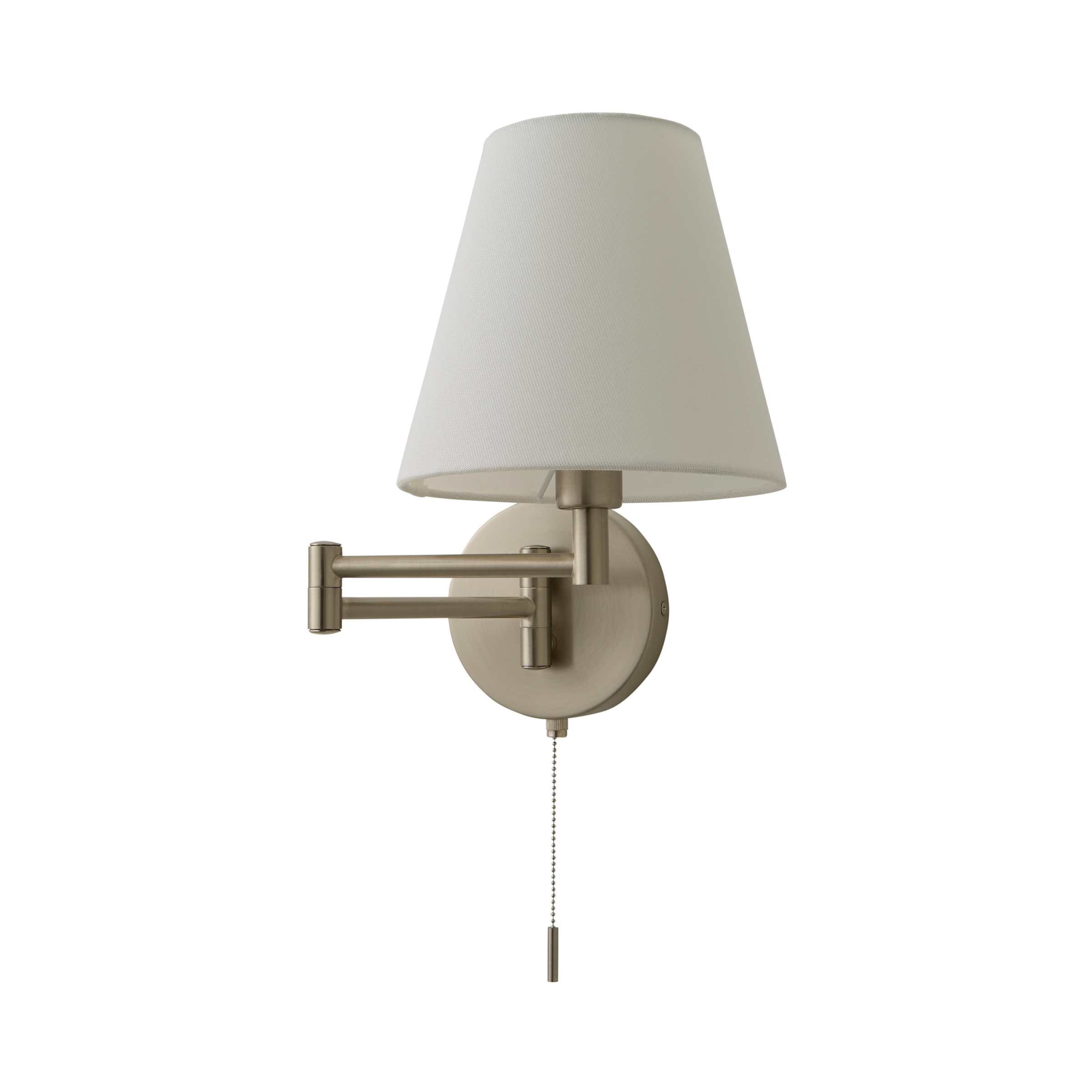ValueLights Sonia Adjustable Swing Arm Wall Light with Tapered Linen Lamp Shade in Silver