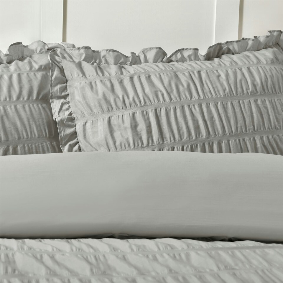 image 1 of Catherine Lansfield Seersucker Frill Silver Duvet Cover Set Grey | Double