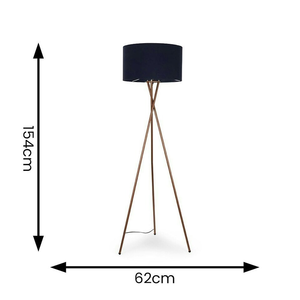 image 1 of ValueLights Camden Copper Tripod Floor Lamp with Navy Blue Shade Blue