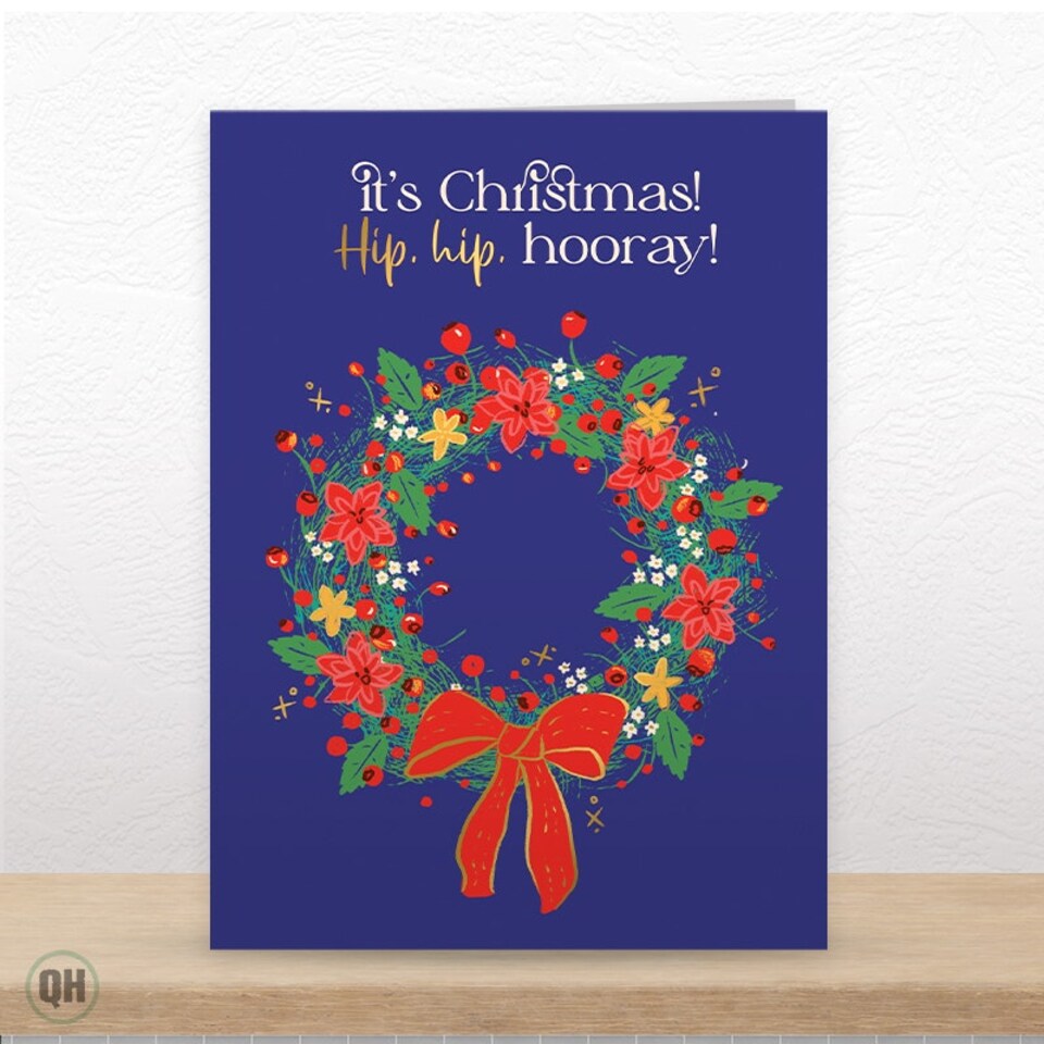 image 1 of It's Christmas! Hip, Hip. Hooray! - Cute Floral Christmas Card