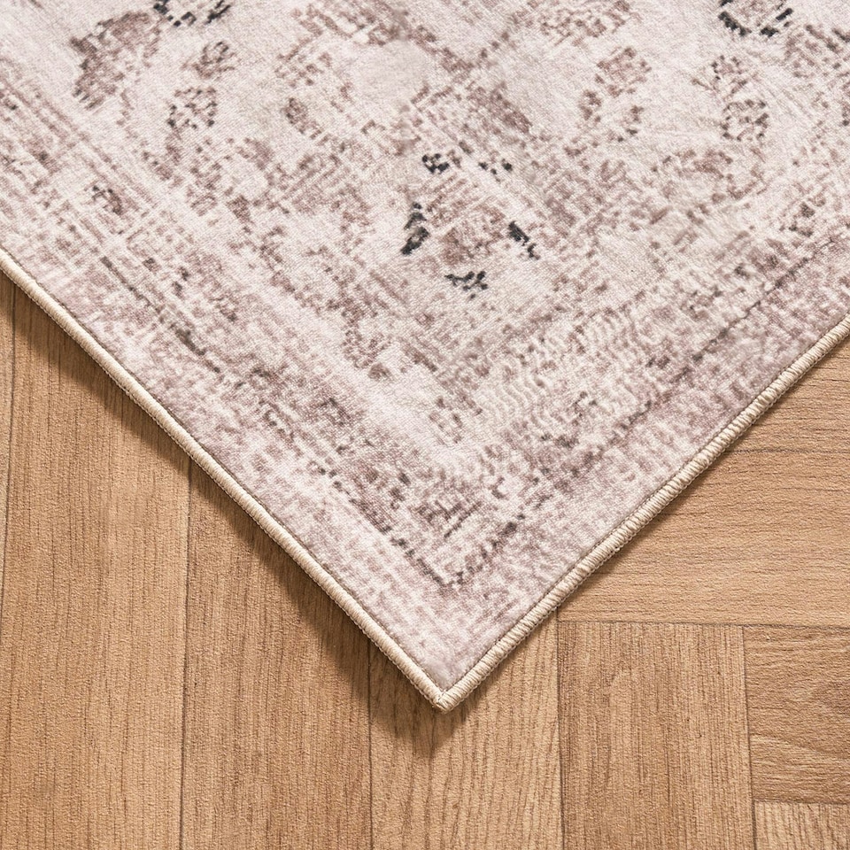 image 1 of OHS Vintage Print Washable Indoor Carpet Floor Rug, 160x230cm - Natural | Yellow | Natural | 160x230cm