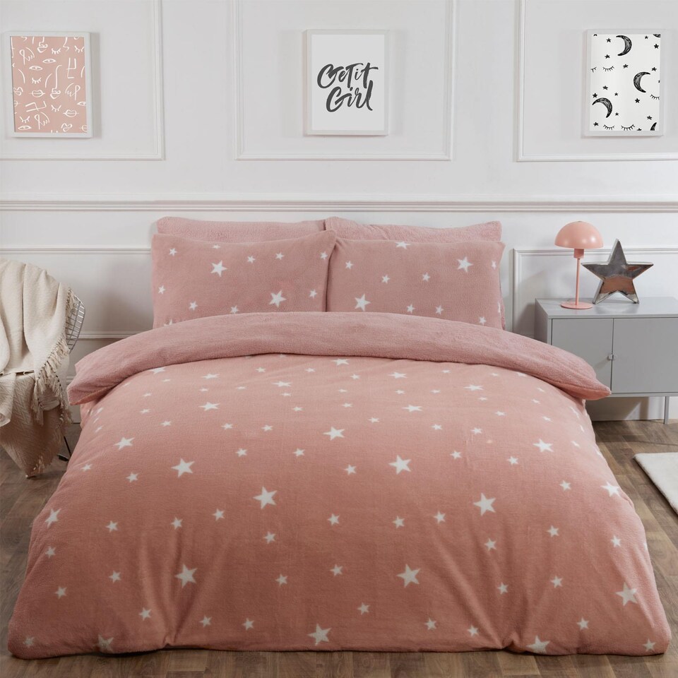 image 1 of OHS Star Teddy Duvet Cover with Pillowcase Set | Pink | Blush | King