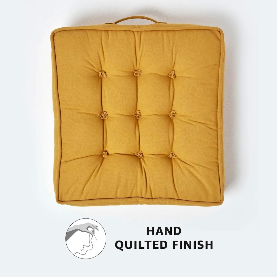 image 1 of Homescapes Mustard Cotton Armchair Booster Cushion Yellow