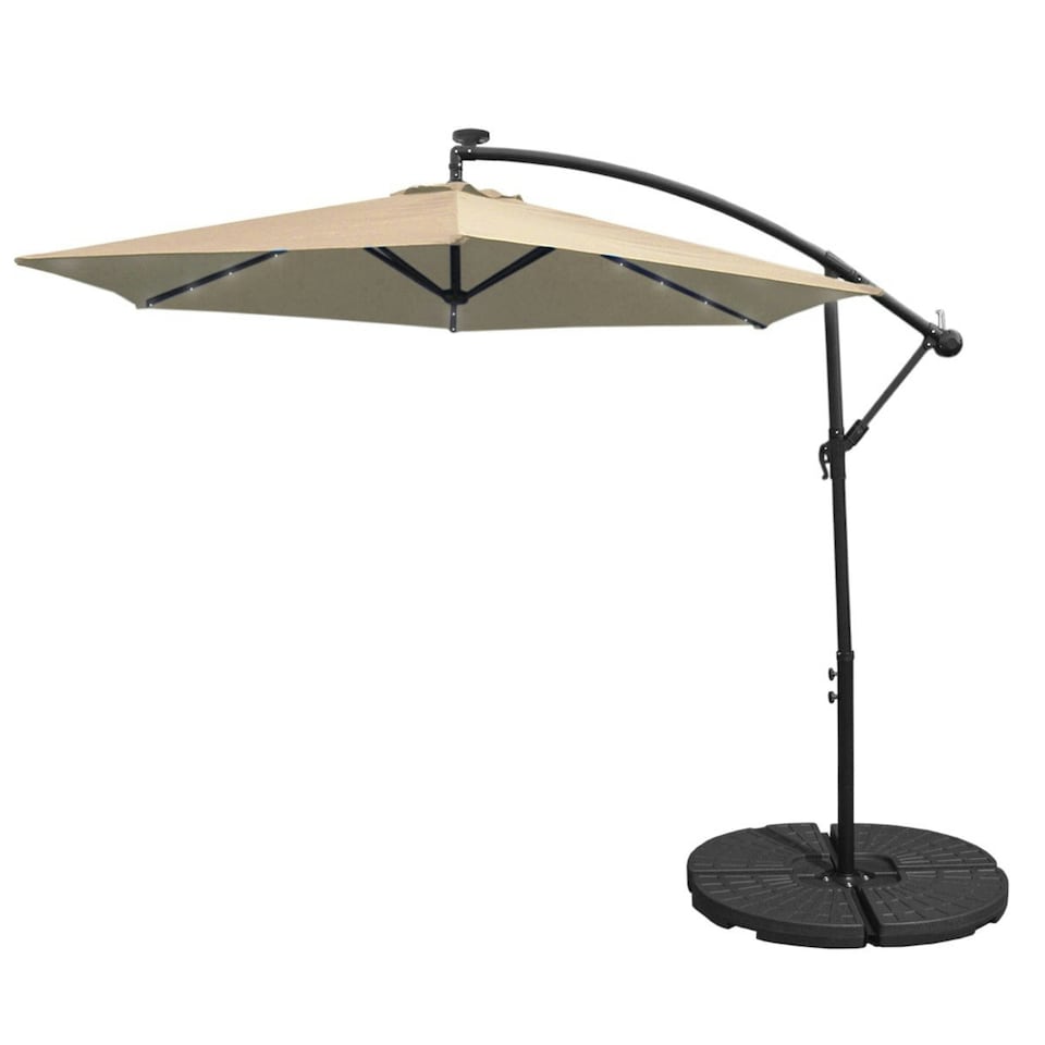 image 1 of Beige 3m LED Cantilever Parasol With Fan Base