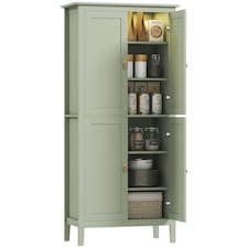 HOMCOM 176.5 cm Tall Freestanding Pantry Storage Cabinet with 4 Doors Green Green