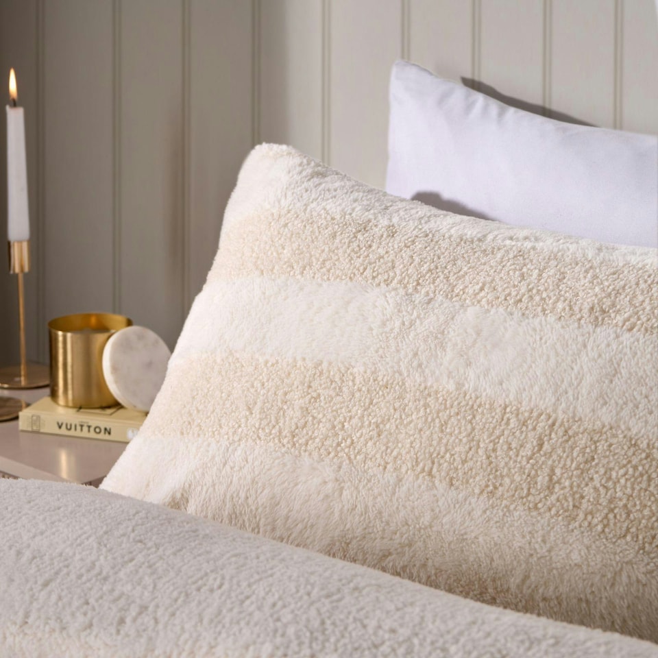 image 1 of OHS Tufted Boucle Stripe Fleece Duvet Cover Set - Natural Cream | Single