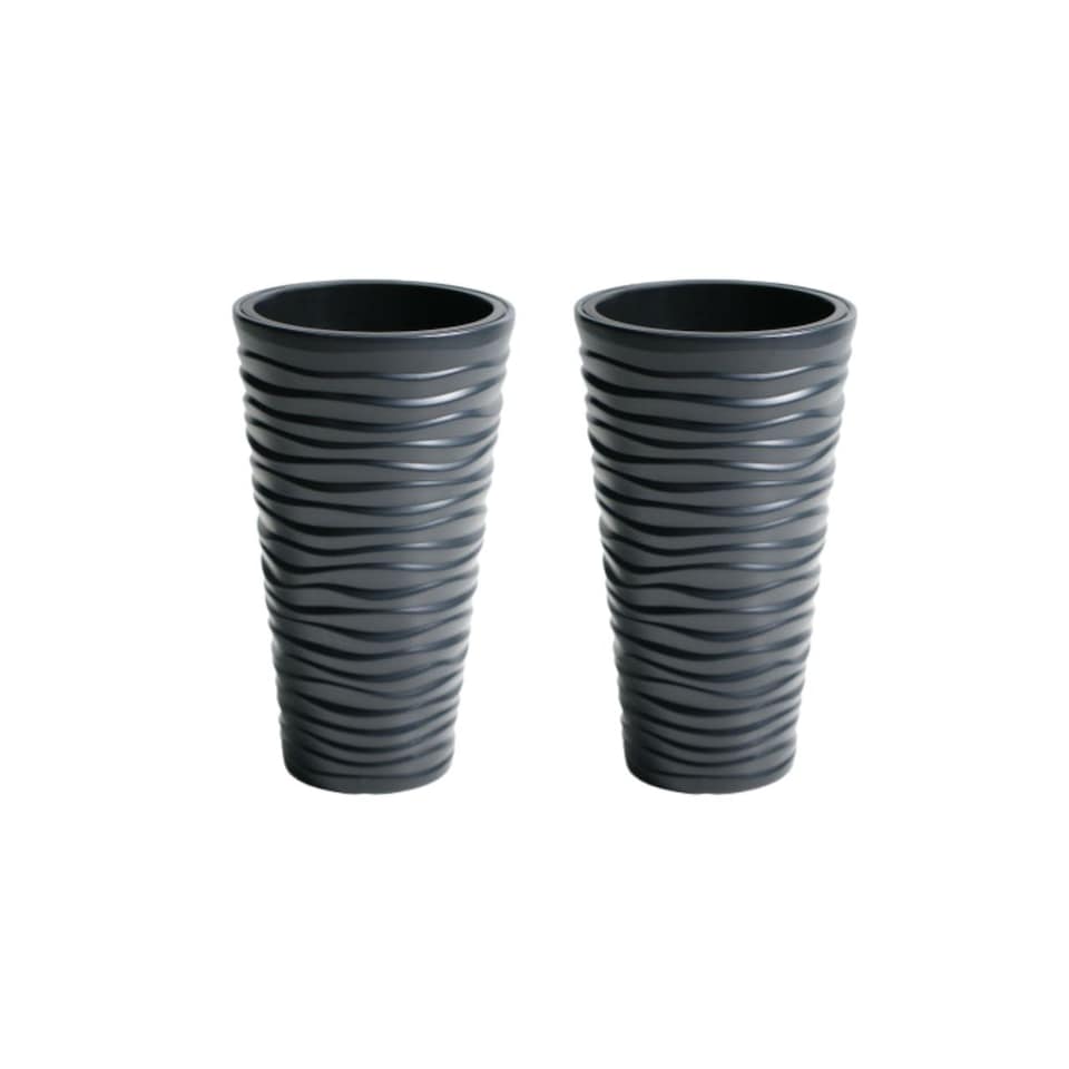 image 1 of Sand Effect Flower Plant Pot - 520x296x296 | Black | Black & Set of 2 | 2