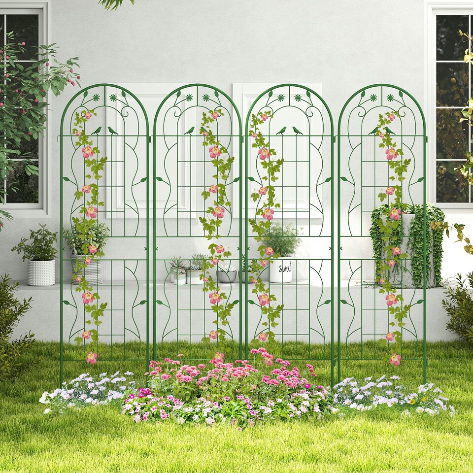 image 1 of COSTWAY 2 Pack Garden Trellis Galvanized Steel Fence Barrier