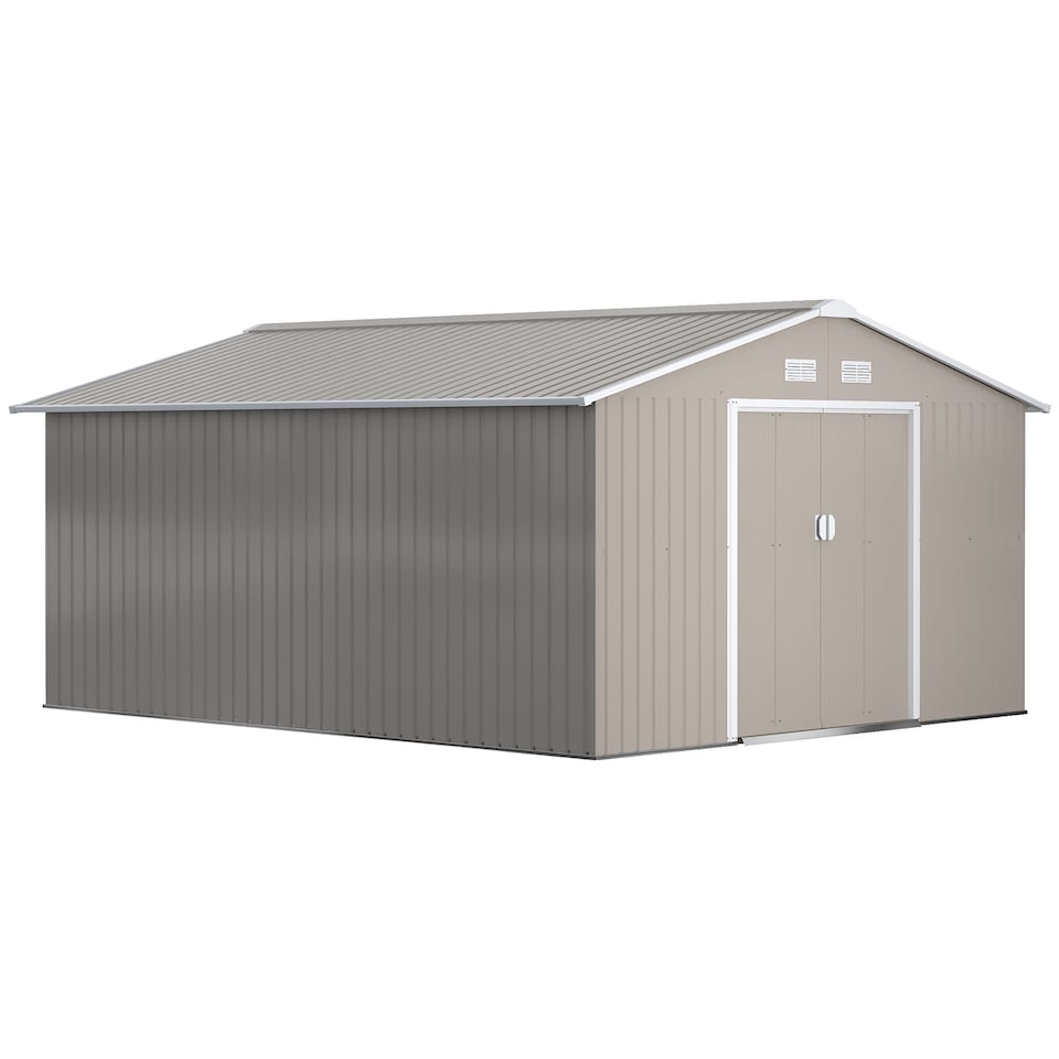 image 1 of Outsunny 13 x 11ft Metal Garden Shed, Outdoor Storage Tool House with Ventilation Slots, Foundation Kit and Lockable Double Doors, Light Grey
