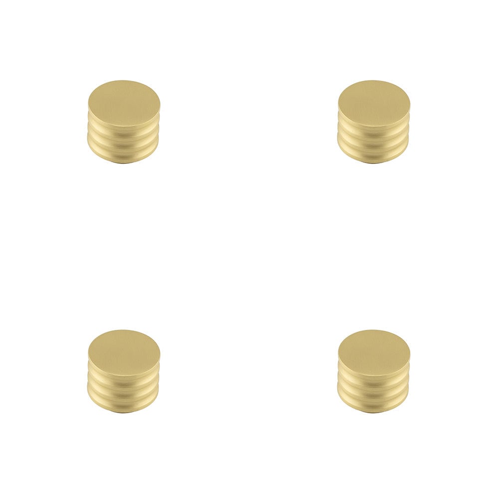 4 PACK Elegant 30mm Satin Brass Cupboard Knob with Unique Grooved Design - Kitchen Cabinet Knob