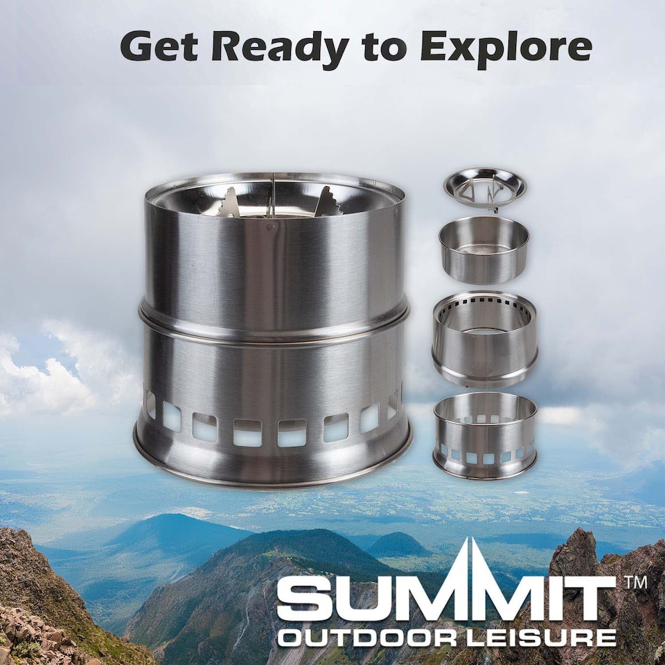 image 1 of vfm-estore Portable Camping Stove - Solid Fuel, Firewood, Charcoal, Silver