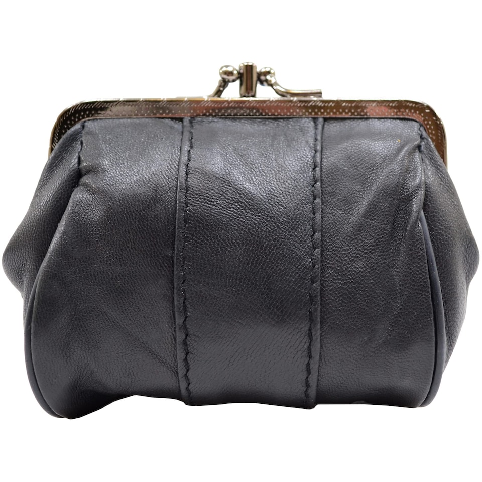 image 1 of Lorenz Womens Soft Nappa Leather Double Clip Frame purse / Coin Holder | Black | Black