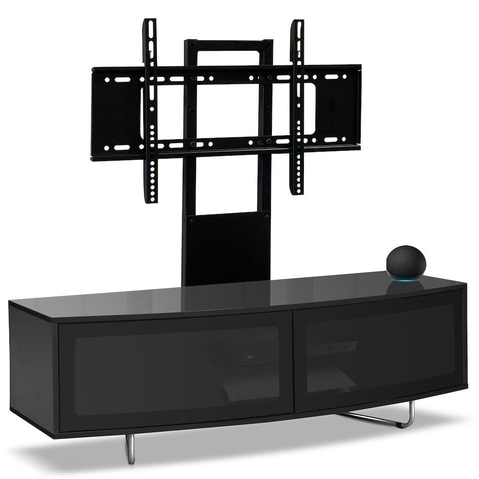 image 1 of Centurion Supports Caru Gloss Black Beam-Thru Remote Friendly Super-Contemporary "D" Shape Design 32"-65" LED/OLED/LCD TV Cabinet with Mounting Arm Black