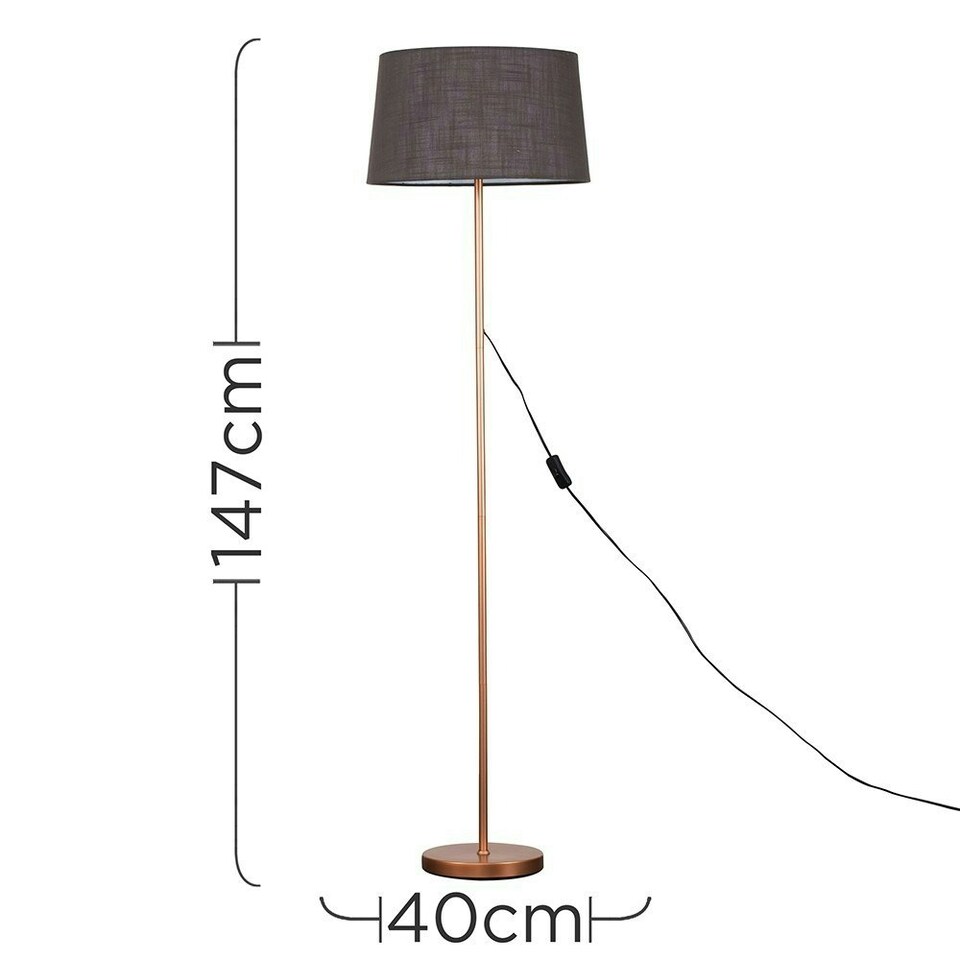 image 1 of ValueLights Charlie Copper Floor Lamp Grey Shade & Bulb 