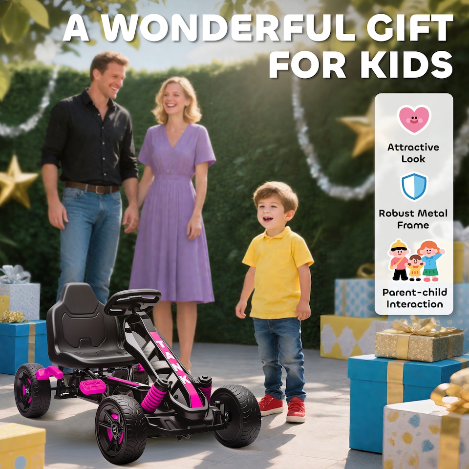 image 1 of AIYAPLAY Pedal Go Kart, Ride on Racer with Freewheel System, Brake, Non-Slip EVA Wheels, Metal Frame, Go Kart for Kids Ages 3-6 Years | Pink