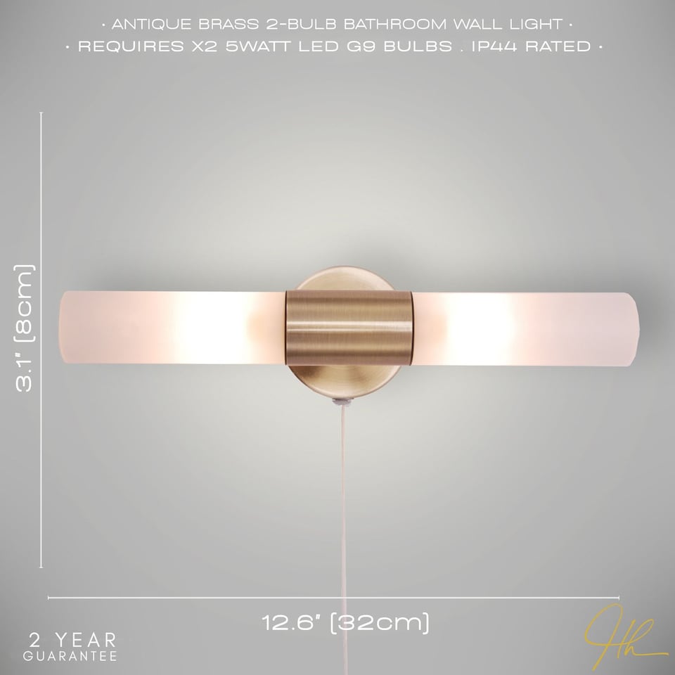 image 1 of Modern Brass IP44 Rated Bathroom Wall Light Fitting with Tubular Glass Shades | Gold