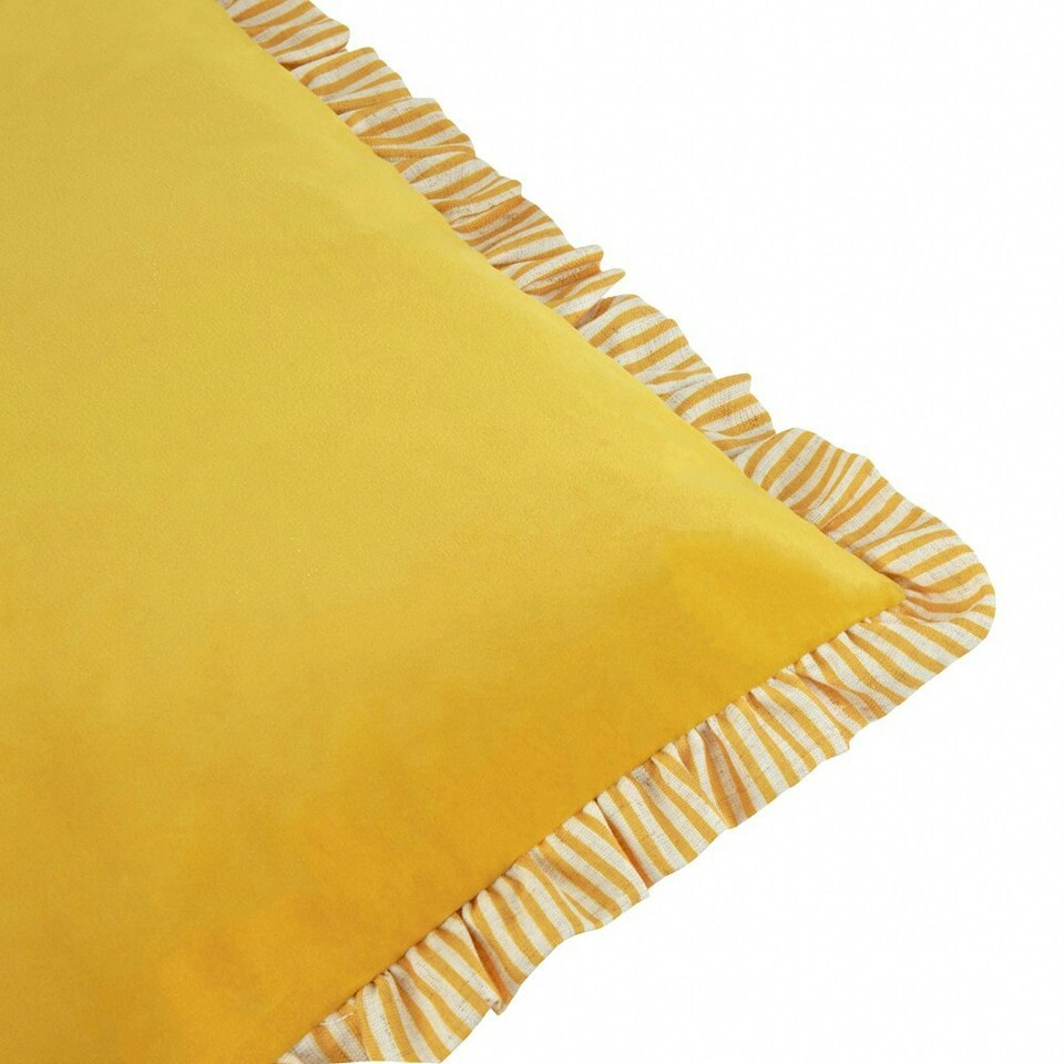image 1 of Wylder Solene Ruffle Velvet Yellow Filled Cushion 45 x 45cm Multi