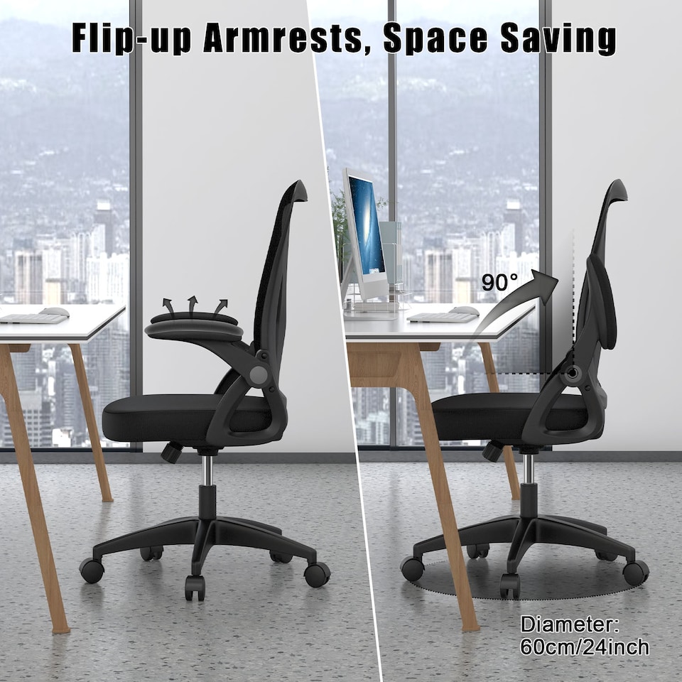 image 1 of Rattantree Ergonomic Office Chair with Flip Up Armrests & Lumbar Support