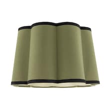 Olive Green Linen Scallop Drum Lamp Shade with Black Cotton Trims | Green | Olive Green | 1