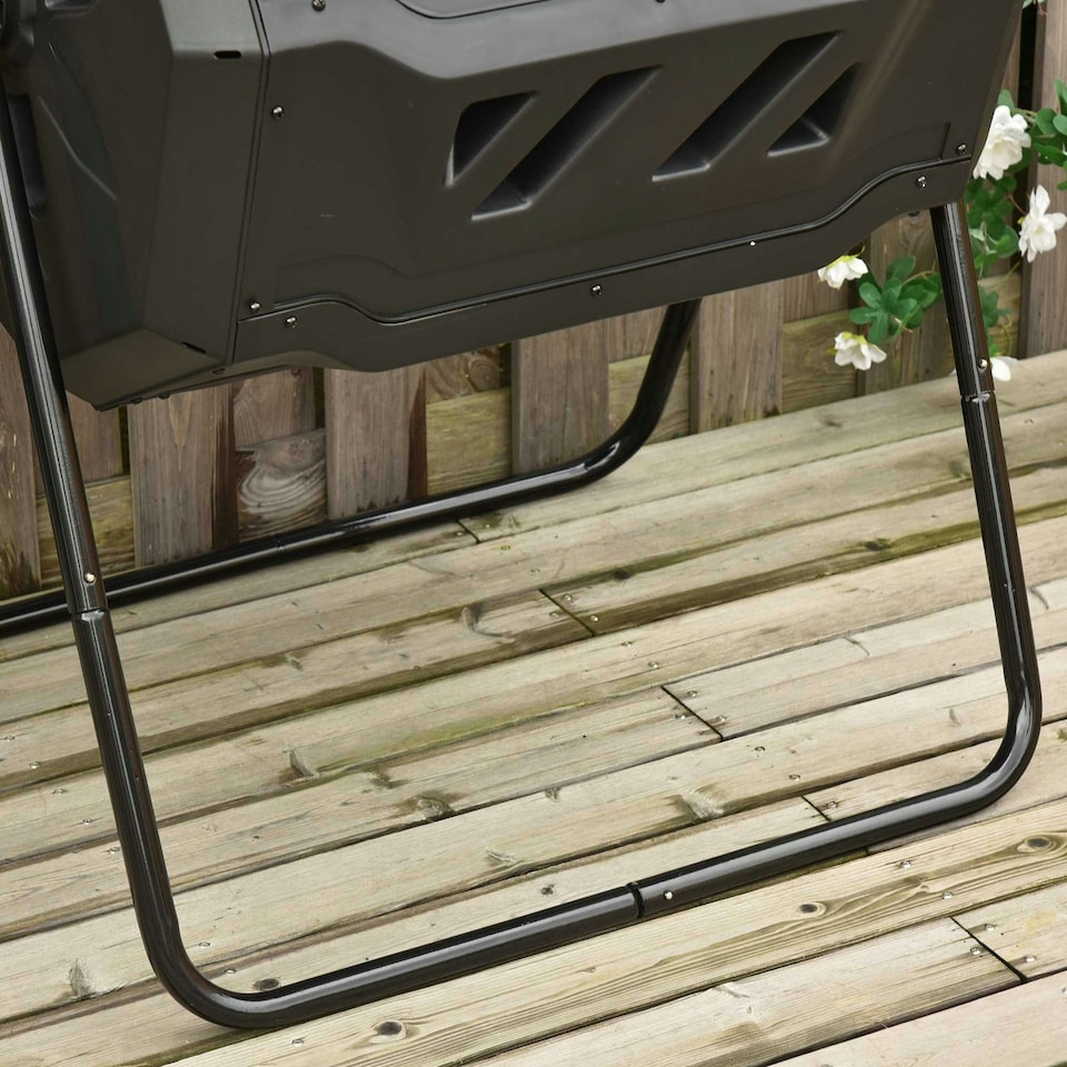 image 1 of Outsunny 160L Outdoor Tumbling Compost Bin with Dual Chamber, Black