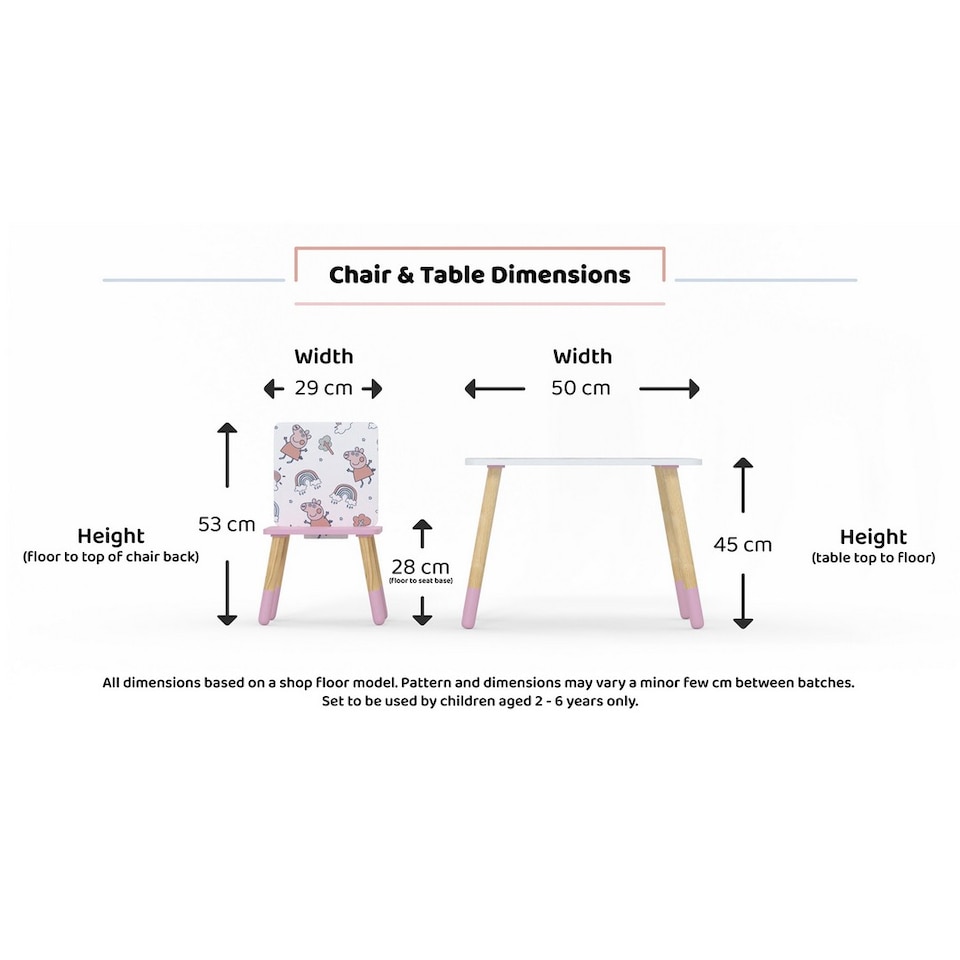 image 1 of Peppa Pig Kids Table & 2 Chairs Set - Space Saving Play Furniture - Assembly Required