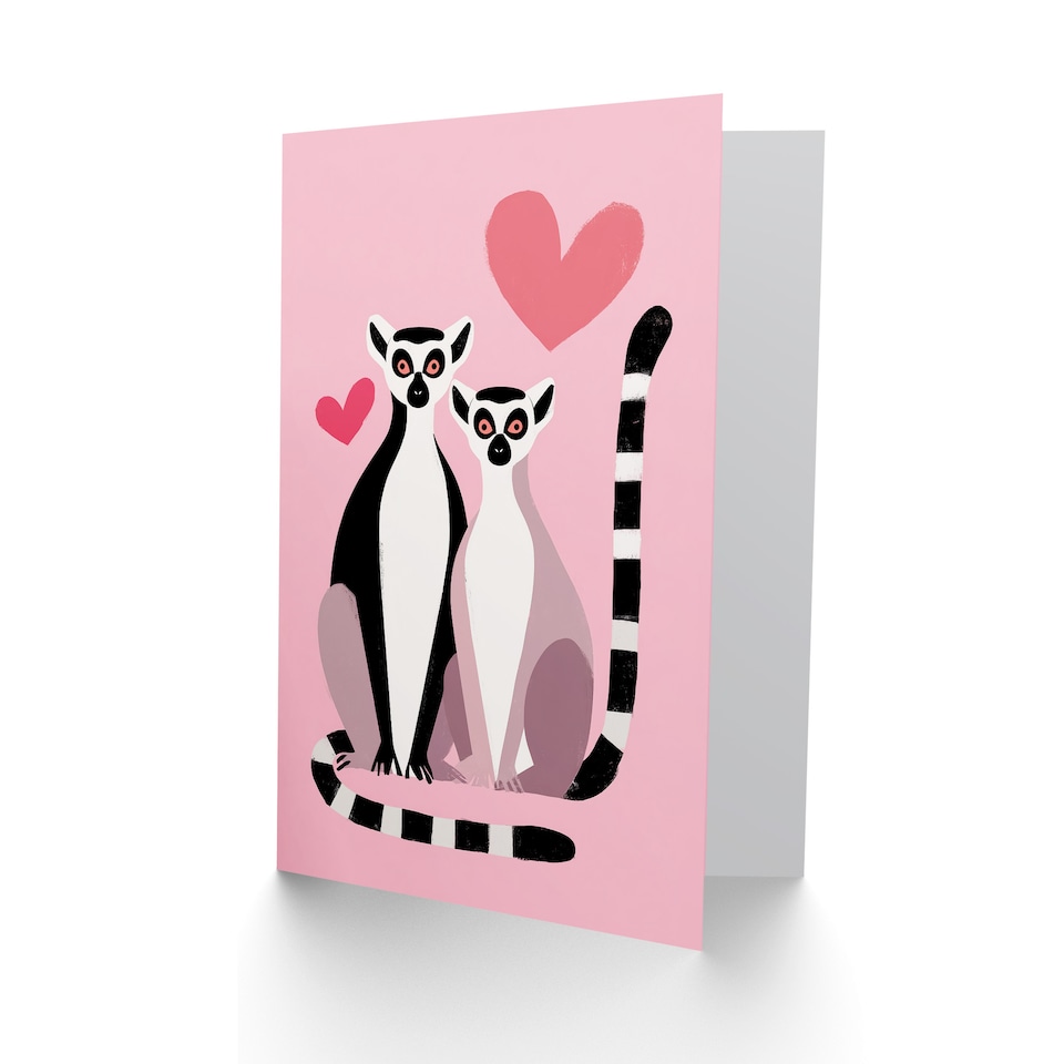 image 1 of Ring Tailed Lemurs in Love Cute Illustration Valentine's Day Card
