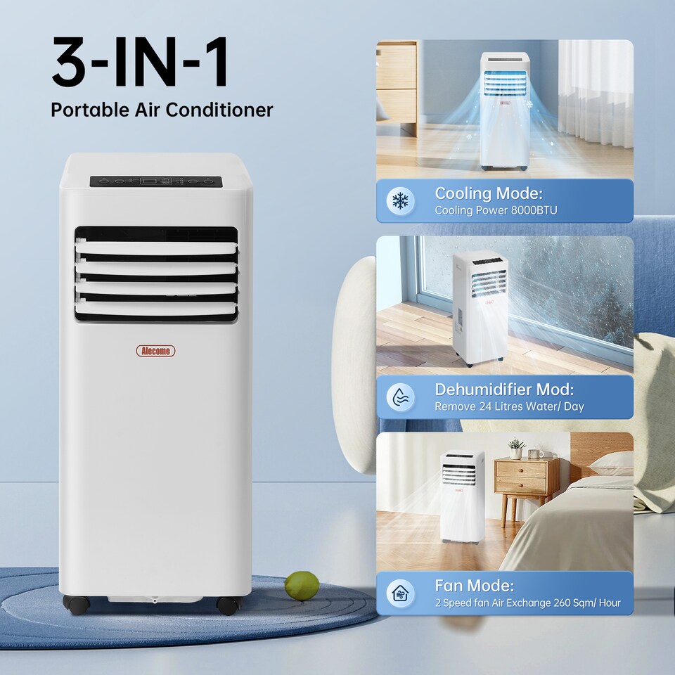 image 1 of Portable Air Conditioner 3-in-1 Air Conditioner Dehumidifier Conditioning Unit 8000 BTU 2900W Remote Class A