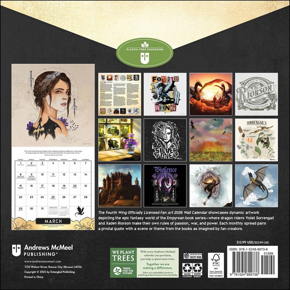 image 1 of Fourth Wing Officially Licensed Fan Art 2026 Wall Calendar