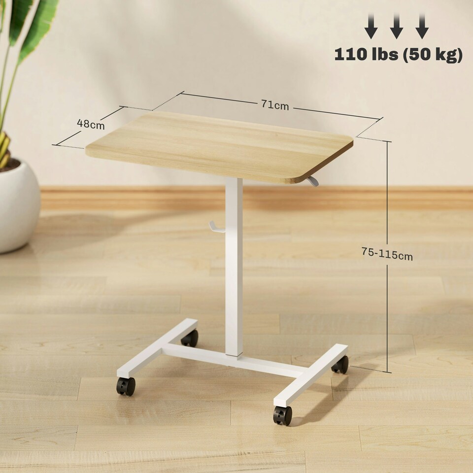 image 1 of HOMCOM Standing Desk Mobile Overbed Table w/ Wheels for Home Office Natural