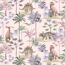 Dino Adventures Wallpaper in Soft Pink | Pink | Pink