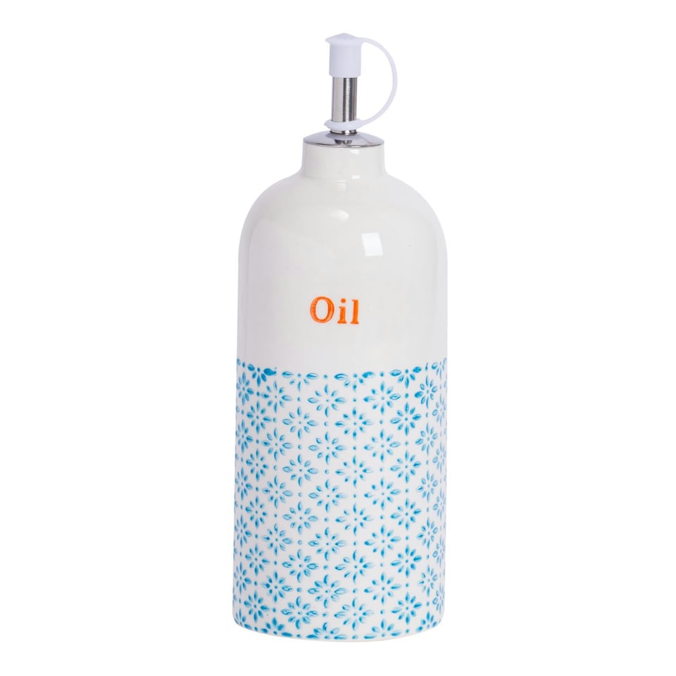 image 1 of Nicola Spring Hand-Printed Olive Oil Pourer Bottle - 500ml - Blue