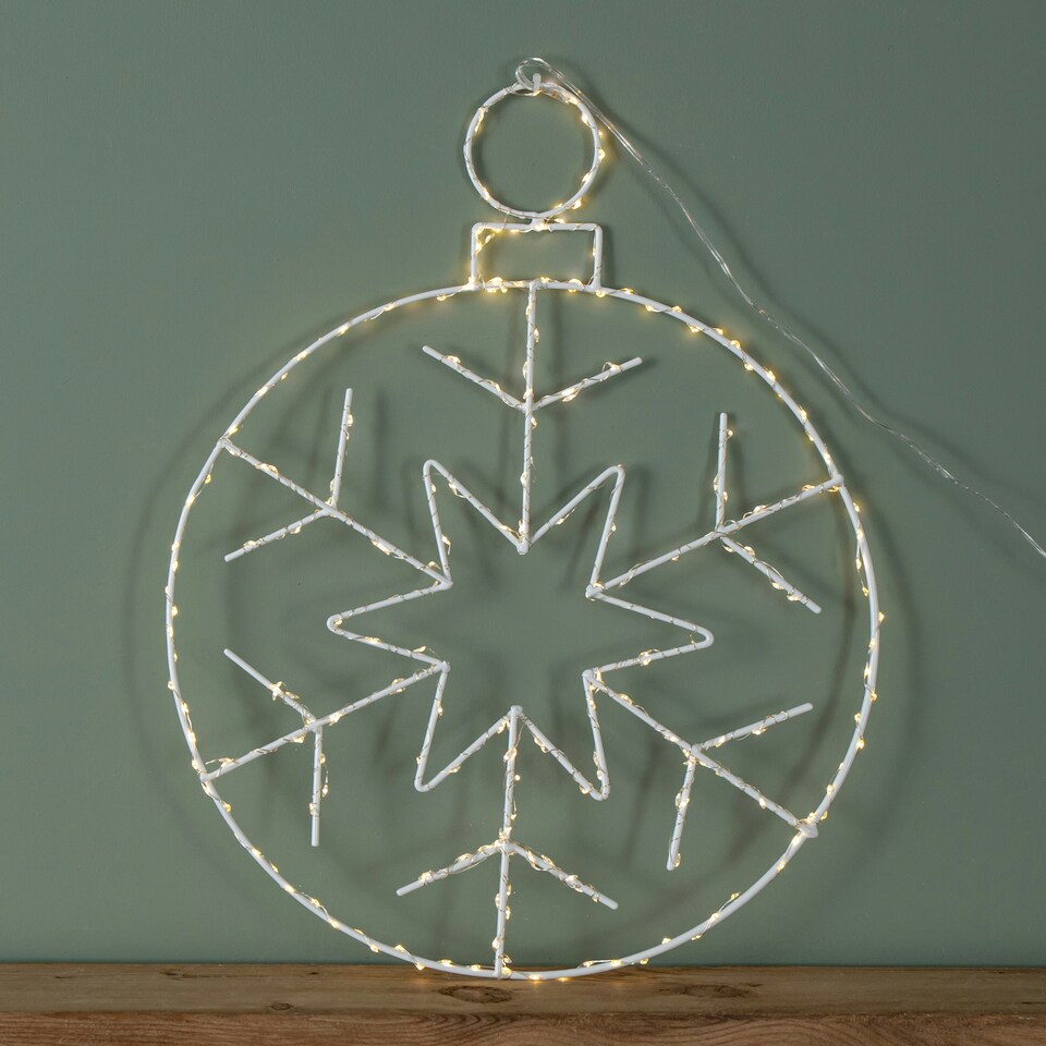 image 1 of 48cm x 38cm Light up Hanging Christmas Snowflake Bauble with 250 Warm White LEDs