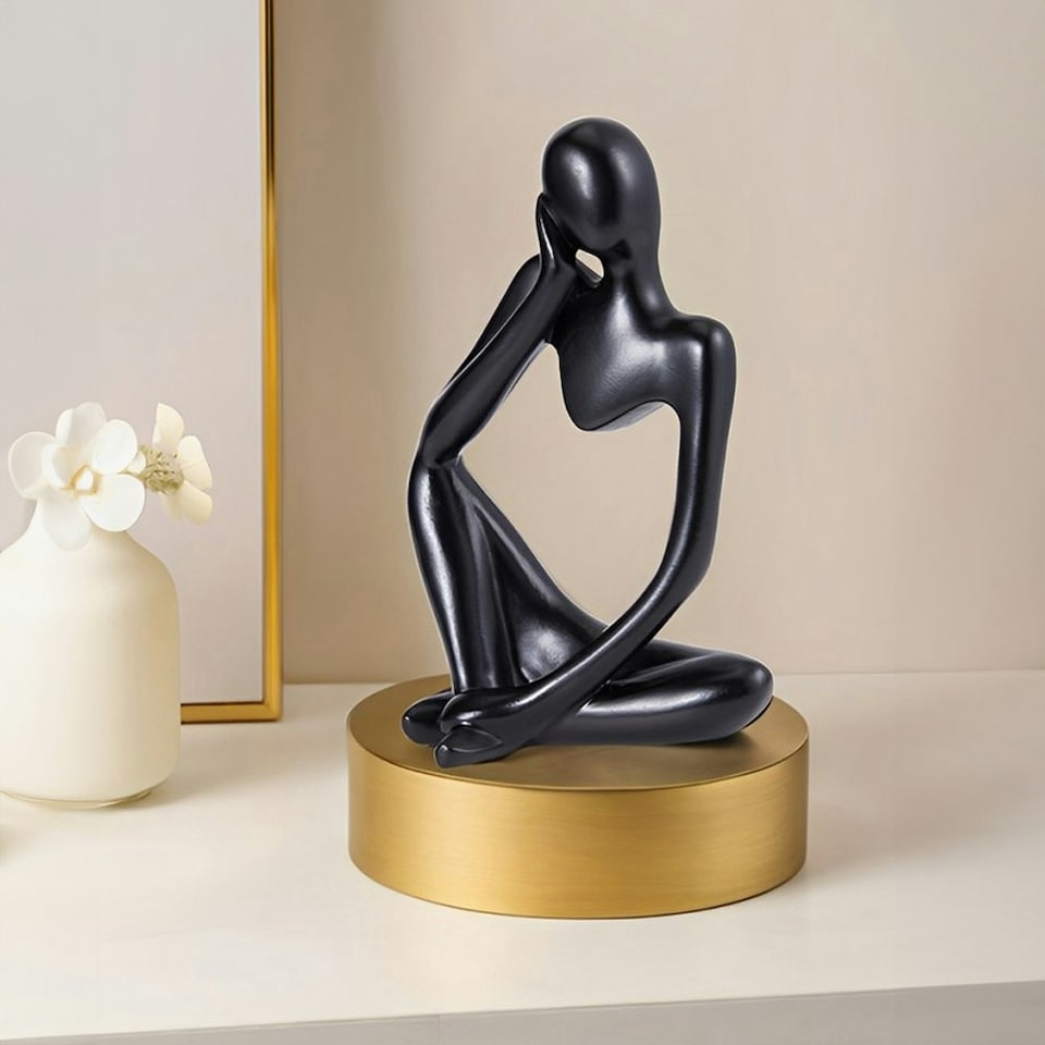 image 1 of Living and Home Thinker Resin Tabletop Abstract Decor - Black 8*13cm
