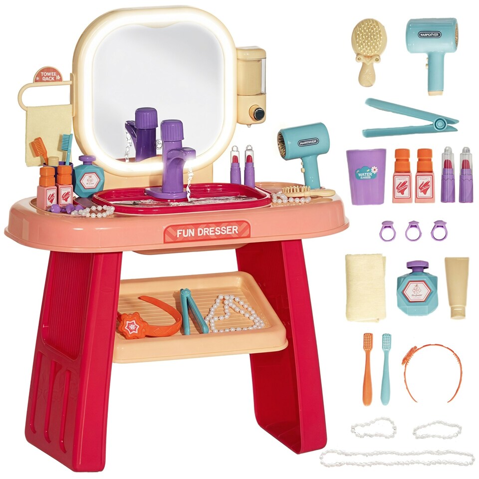 image 1 of AIYAPLAY Kids Dressing Table with Mirror, LED Light, Music, 23 Accessories