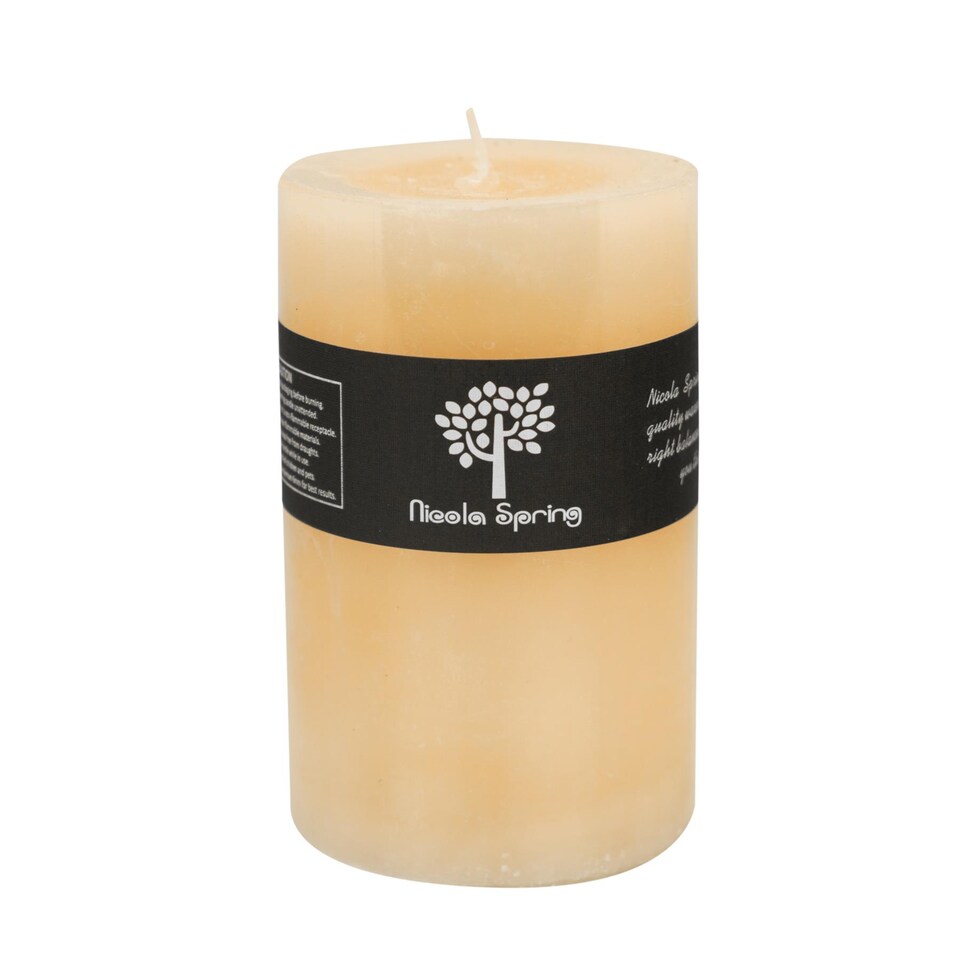 image 1 of Nicola Spring Round Vanilla Pillar Candle - 110 Hours - Cream | Cream | Beige