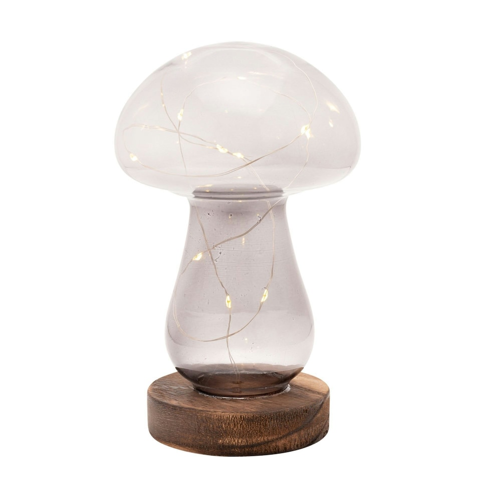 image 1 of Grey Glass Mushroom with LED Lights - Large