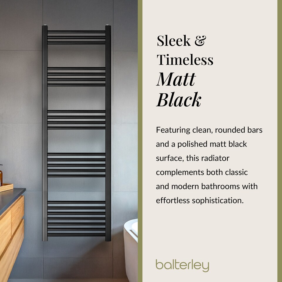 image 1 of Straight Heated Towel Rail Radiator, 781W, 500 x 1400mm, Matt Black | Black | Matt Black