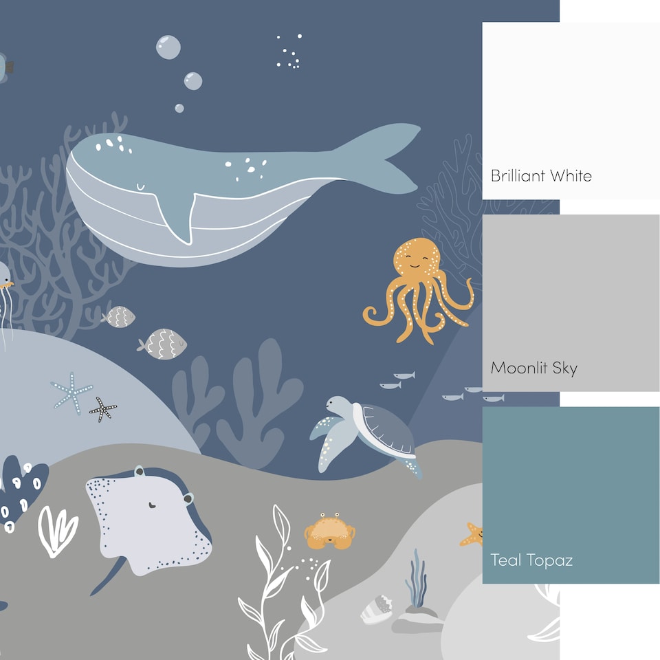image 1 of Under The Sea Full Wall Mural in Deep Blue | Blue | Deep Blue | Large (300cm x 240cm)