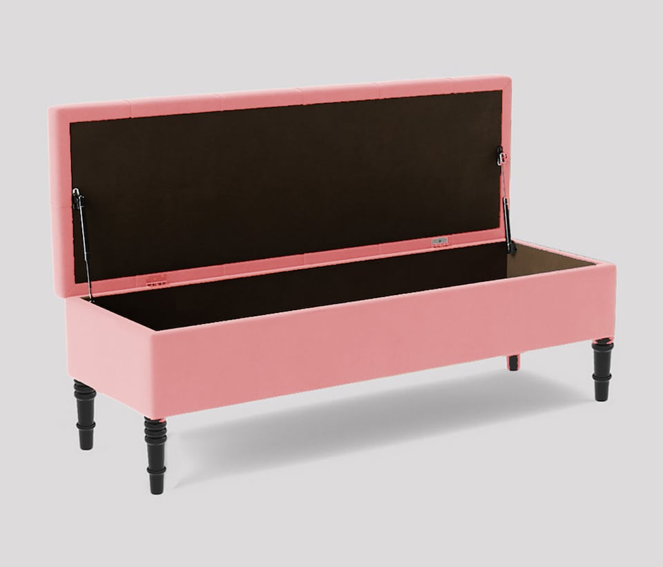 image 1 of Alyana 120cm Wide Tufted Rectangle Ottoman Storage Bench - Upholstery Velvet Shoe Bench with Turned Wooden Legs